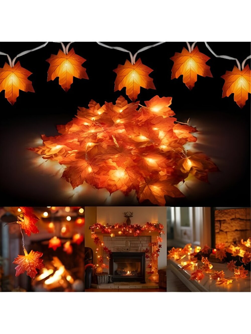 2 Pack Thanksgiving Maple Leaf String Lights, Total 20FT 40 LED